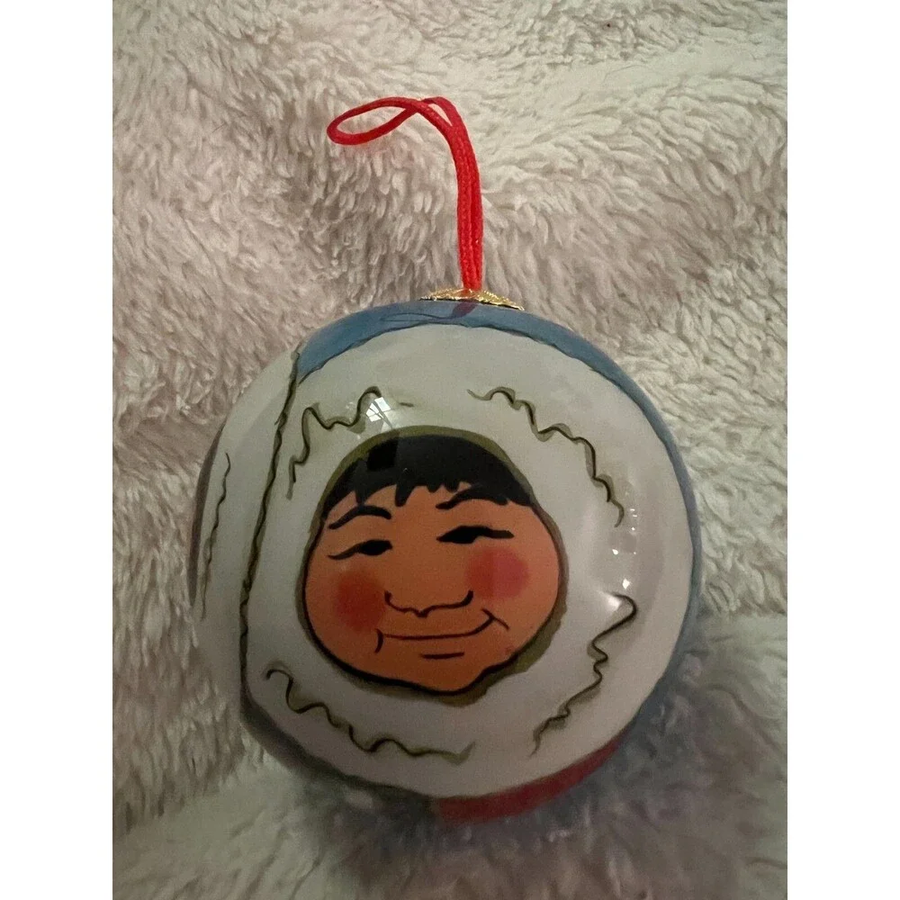 Alaska Christmas Ornament Eskimo Women blue white glass hand painted alaska